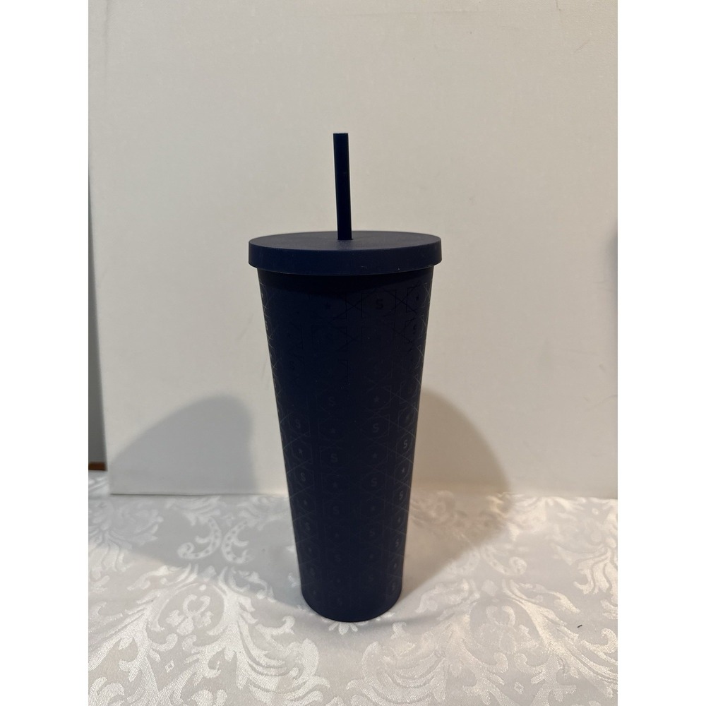 Starbucks 24 oz Plastic Tumbler CUP. Navy Blue with "S" and Stars embossed on it - Picture 6 of 6